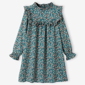 Achat Robe volantée imprimée fleurs fille vert imprimé pas cher en promo