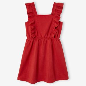 Achat Robe volantée maille gaufrée fille bordeaux pas cher en promo
