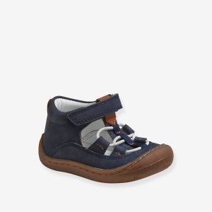Achat Sandales cuir souple bébé garçon 4 pattes bleu marine pas cher en promo
