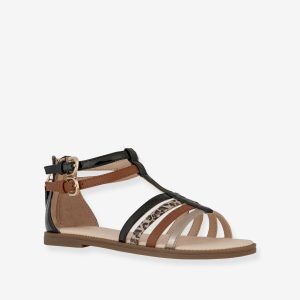 Achat Sandales fille Karly G D GEOX® noir caramel pas cher en promo