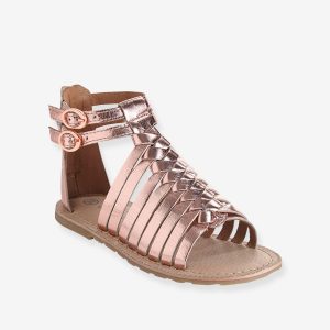 Achat Sandales fille en cuir rose pâle métallisé pas cher en promo