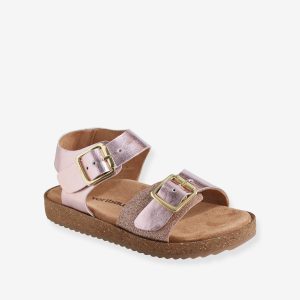Achat Sandales moussées cuir fille rose métalise pas cher en promo