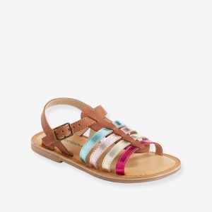 Achat Sandales multi-brides cuir fille camel pas cher en promo