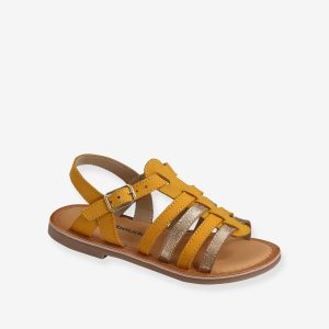 Achat Sandales multi-brides cuir fille jaune pas cher en promo