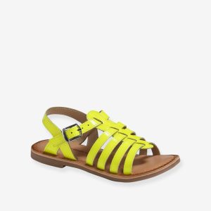 Achat Sandales multi-brides cuir fille jaune fluo pas cher en promo
