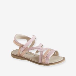 Achat Sandales scratchées en cuir fille collection maternelle rose métallisé pas cher en promo