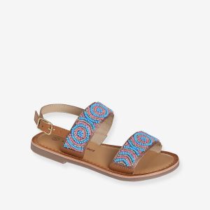 Achat Sandales textile perlé fille bleu corail pas cher en promo