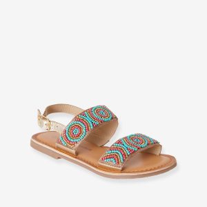 Achat Sandales textile perlé fille rose bleu turquoise pas cher en promo