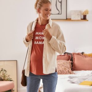 Achat Surchemise en velours côtelé grossesse et allaitement ecru pas cher en promo