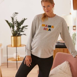 Achat Sweat molleton à message grossesse et allaitement gris chiné pas cher en promo