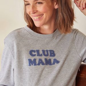Achat Sweat molleton à message grossesse et allaitement gris chiné pas cher en promo