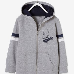 Achat Sweat zippé à capuche garçon gris clair pas cher en promo