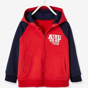 Achat Sweat zippé à capuche garçon rouge brique pas cher en promo