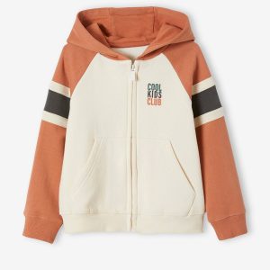 Achat Sweat zippé à capuche grand motif dos garçon ecru pas cher en promo