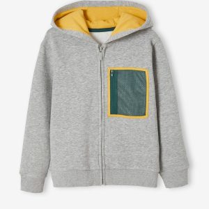 Achat Sweat zippé à capuche grand motif wild adventures au dos gris chiné moyen pas cher en promo