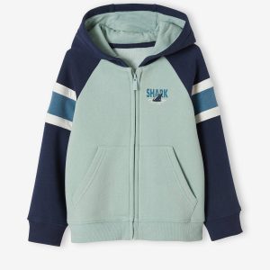 Achat Sweat zippé à capuche grand motifdos garçon sauge pas cher en promo