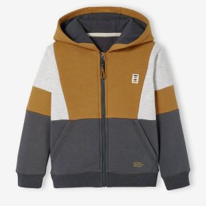 Achat Sweat zippé colorblock sport garçon marron pas cher en promo