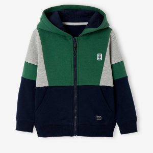 Achat Sweat zippé colorblock sport garçon vert pas cher en promo