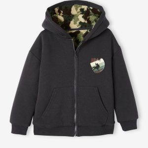 Achat Sweat zippé doublé sherpa camouflage garçon. anthracite pas cher en promo