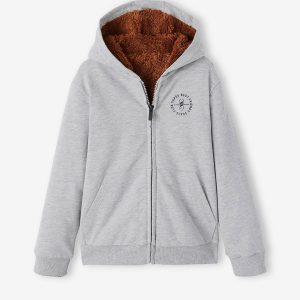 Achat Sweat zippé doublé sherpa garçon anthracite chiné pas cher en promo