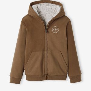 Achat Sweat zippé doublé sherpa garçon marron cacao pas cher en promo