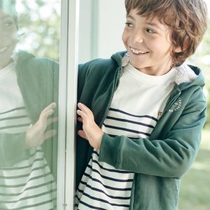 Achat Sweat zippé doublé sherpa garçon vert fonce pas cher en promo