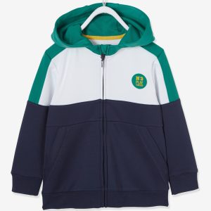 Achat Sweat zippé sport garçon effet colorblock matière technique marine pas cher en promo