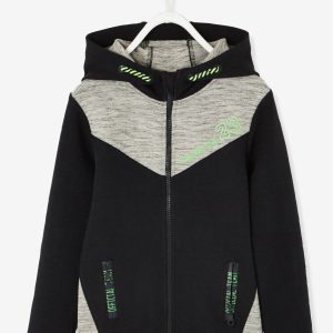 Achat Sweat zippé sport garçon matière technique inscriptions graphiques gris chiné pas cher en promo