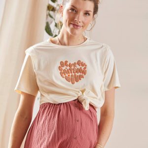 Achat T-shirt à message grossesse et allaitement en coton beige pas cher en promo