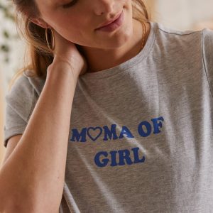 Achat T-shirt à message grossesse et allaitement en coton bio gris chiné pas cher en promo