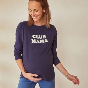 Achat T-shirt à message grossesse et allaitement en coton bio marine grise pas cher en promo