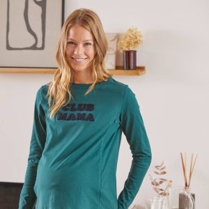 Achat T-shirt à message grossesse et allaitement en coton bio vert pas cher en promo
