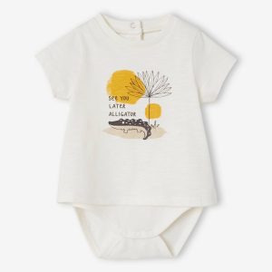 Achat T-shirt body alligator bébé manches courtes ivoire pas cher en promo