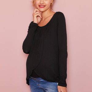 Achat T-shirt croisé grossesse et allaitement noir pas cher en promo