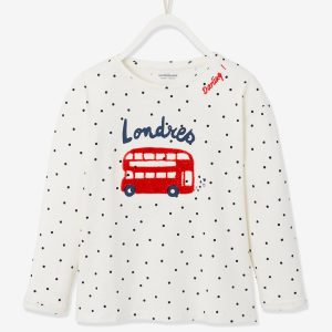 Achat T-shirt fille motif city détails fantaisie ivoire imprimé pas cher en promo