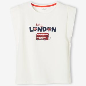 Achat T-shirt fille motif city détails pailletés écru pas cher en promo