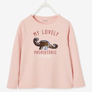 Achat T-shirt fille motif en sequins réversibles rose chine pas cher en promo