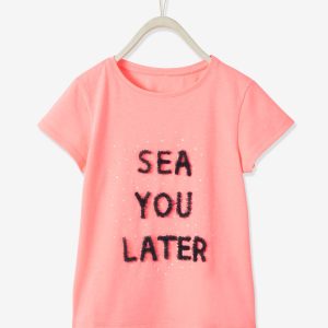 Achat T-shirt fille motif en tulle rose fluo pas cher en promo