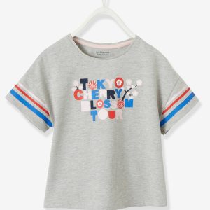 Achat T-shirt fille motif graphique irisé gris chiné pas cher en promo