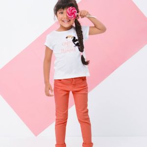 Achat T-shirt fille motif toucan avec sequins et broderies blanc pas cher en promo
