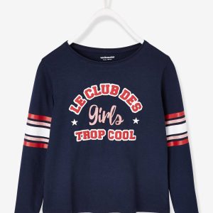 Achat T-shirt fille motifs irisés et message en relief encre pas cher en promo