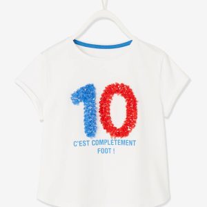 Achat T-shirt foot fille motif froufrou fantaisie blanc pas cher en promo