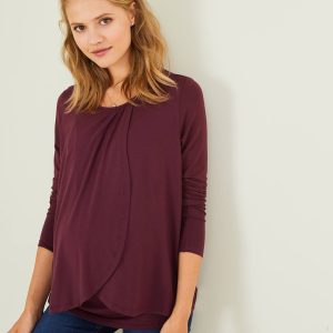 Achat T-shirt grossesse et allaitement pans croisés aubergine pas cher en promo
