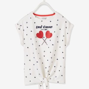 Achat T-shirt imprimé détails irisés fille blanc imprimé pas cher en promo