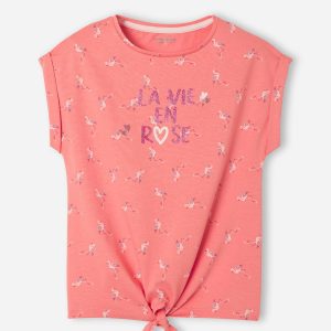 Achat T-shirt imprimé détails irisés fille rose imprimé pas cher en promo