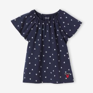Achat T-shirt imprimé manches papillon fille bleu pas cher en promo