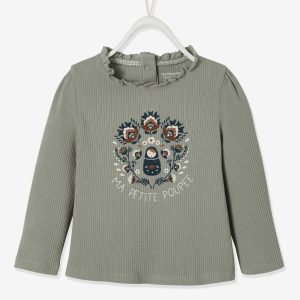 Achat T-shirt ma petite poupée bébé manches longues vert grisé pas cher en promo