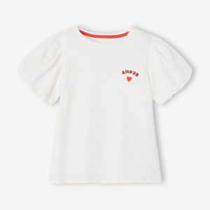 Achat T-shirt manches ballon en broderie anglaise blanc pas cher en promo