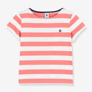 Achat T-shirt manches courtes en coton PETIT BATEAU rayé papaye pas cher en promo