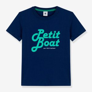 Achat T-shirt manches courtes garçon en coton PETIT BATEAU bleu pas cher en promo